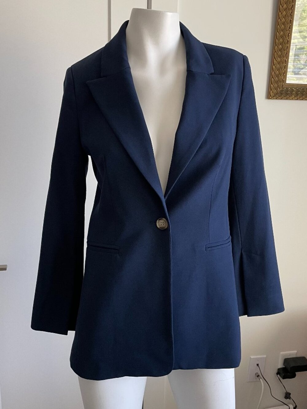 Halogen for Nordstroms 1 Button Lined Poly Rayon Notch Collar Blazer Navy XS